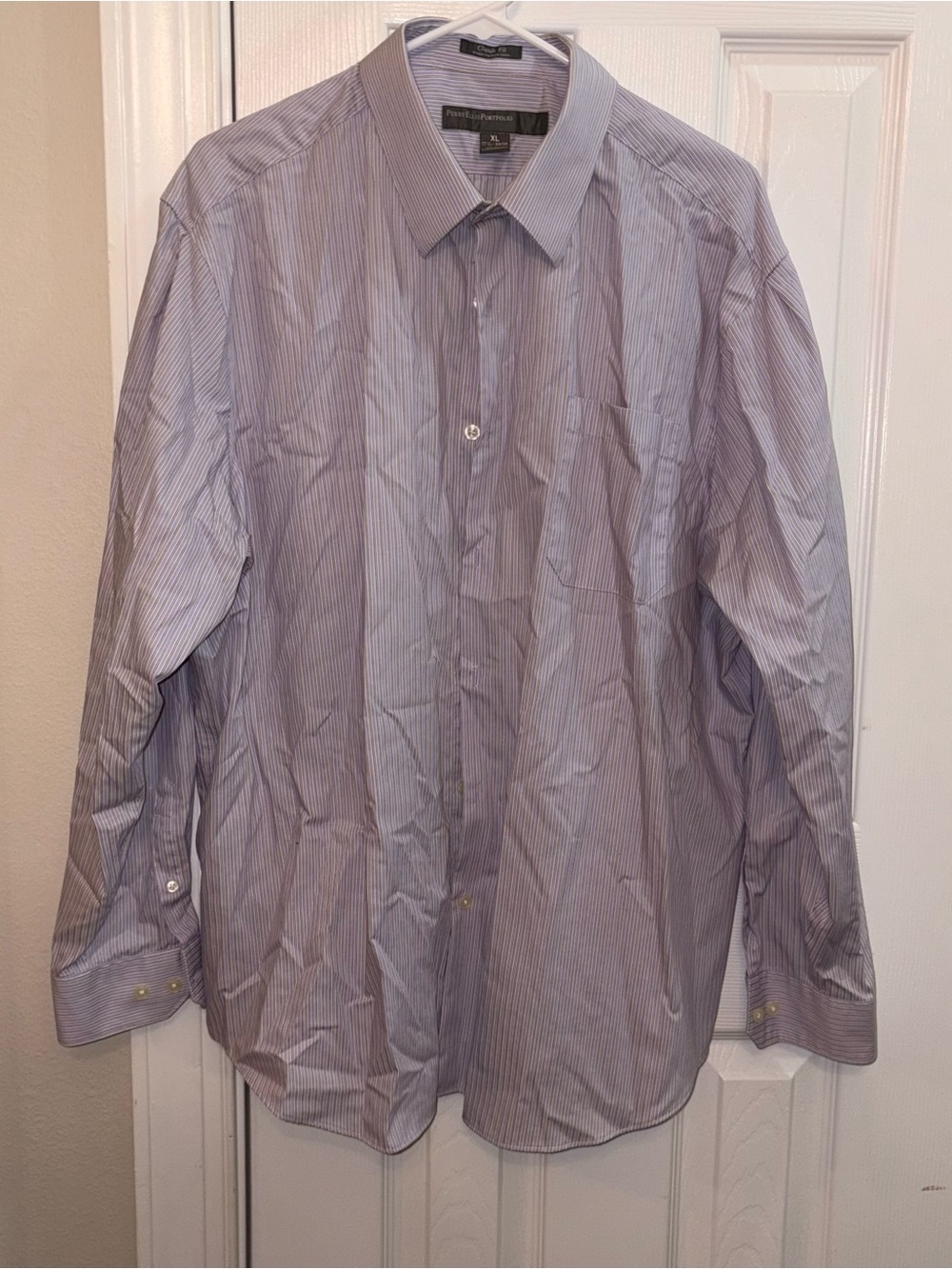 Perry Ellis Lavender and White Pinstripe Dress Shirt 100% Cotton
